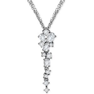 Cubic Zirconia Cluster Triple Strand 18" Lariat Necklace in Sterling Silver